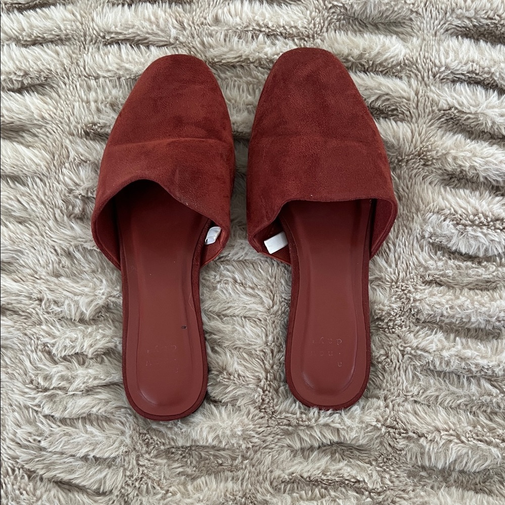 A New Day Women's Suede Burnt Orange Slip-On Mules Size 8.5